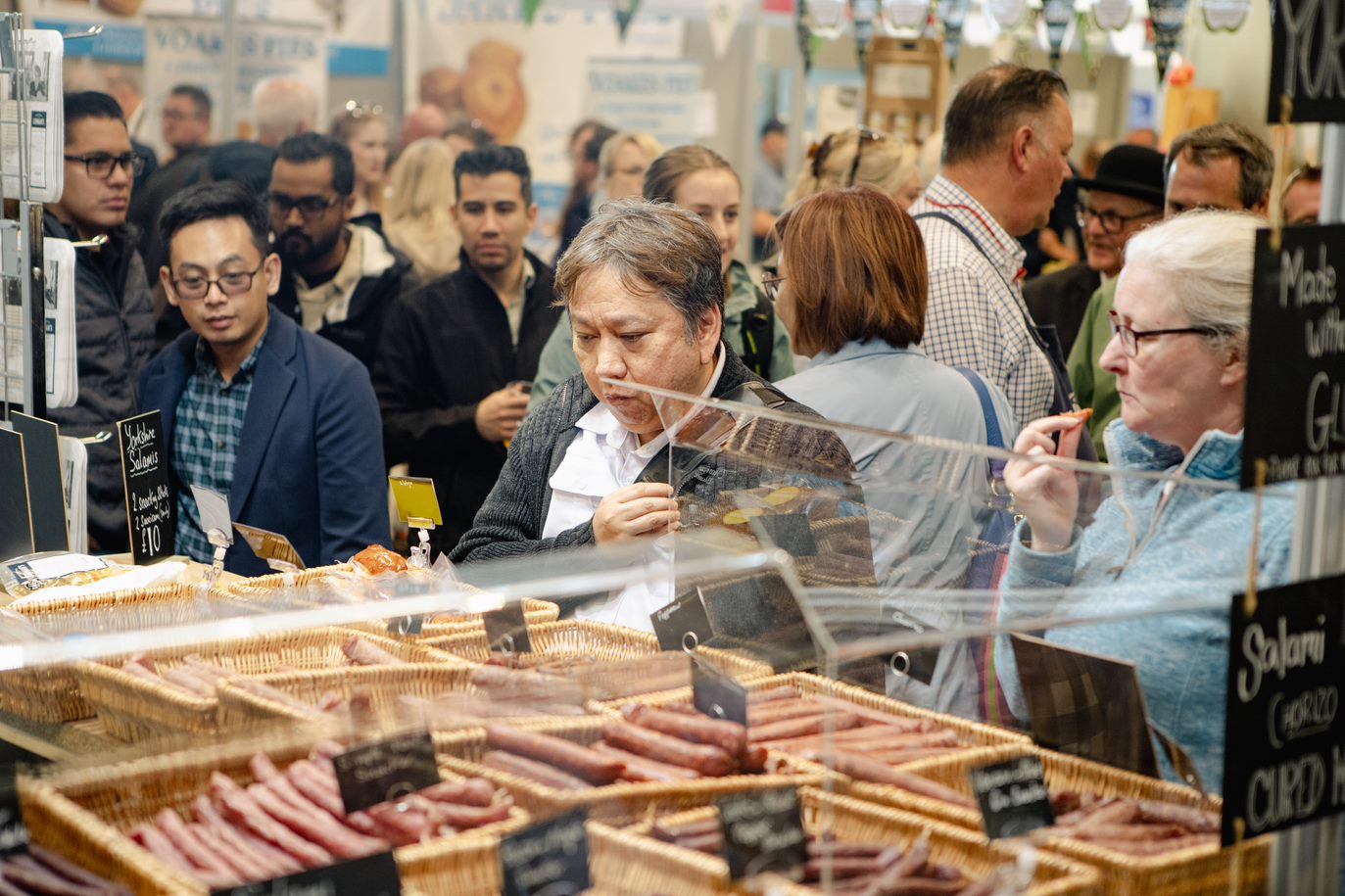 People looking at meat display at the Great Yorkshire Show